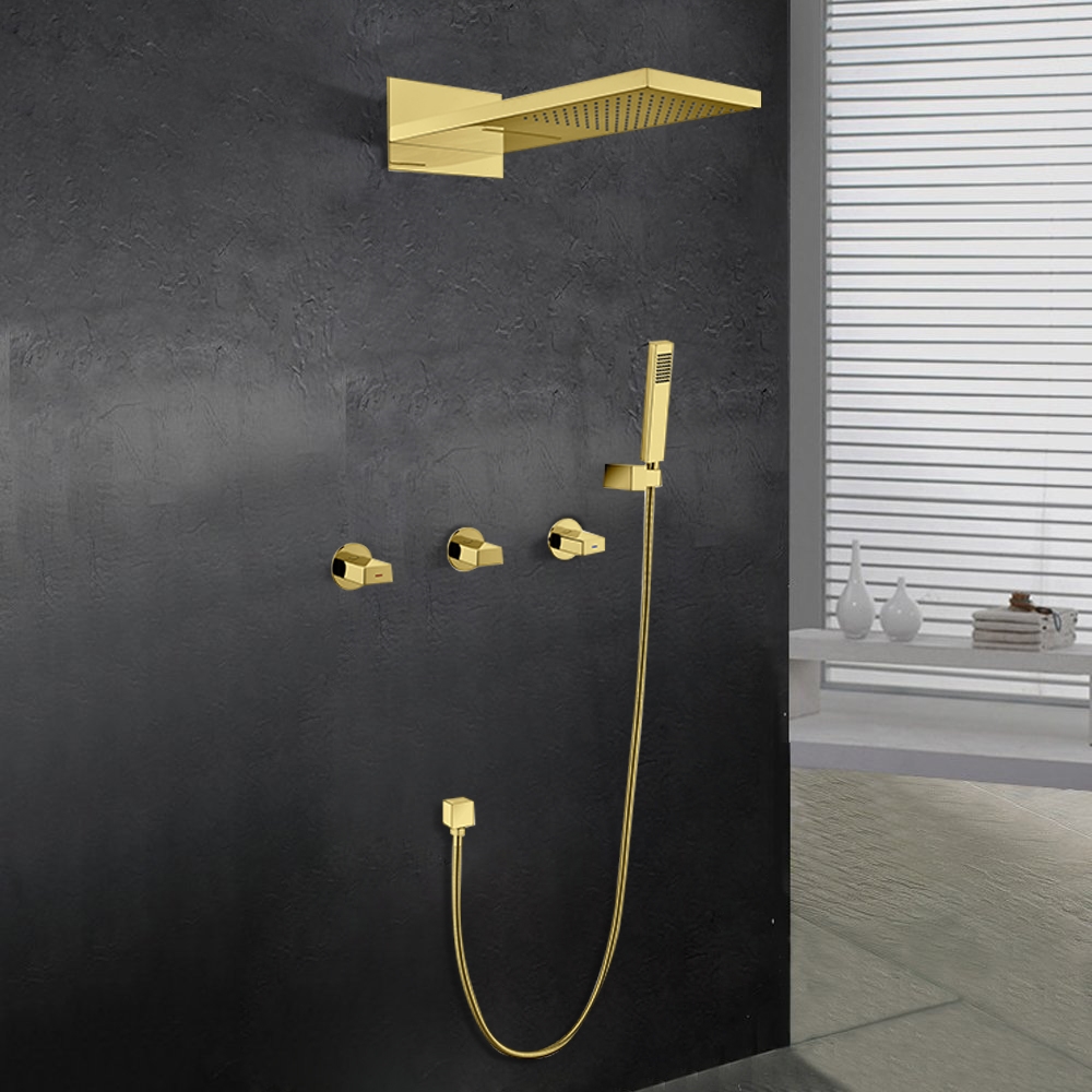 Fontana Reno Wall Mounted Gold Rainfall Mixer Shower Set
